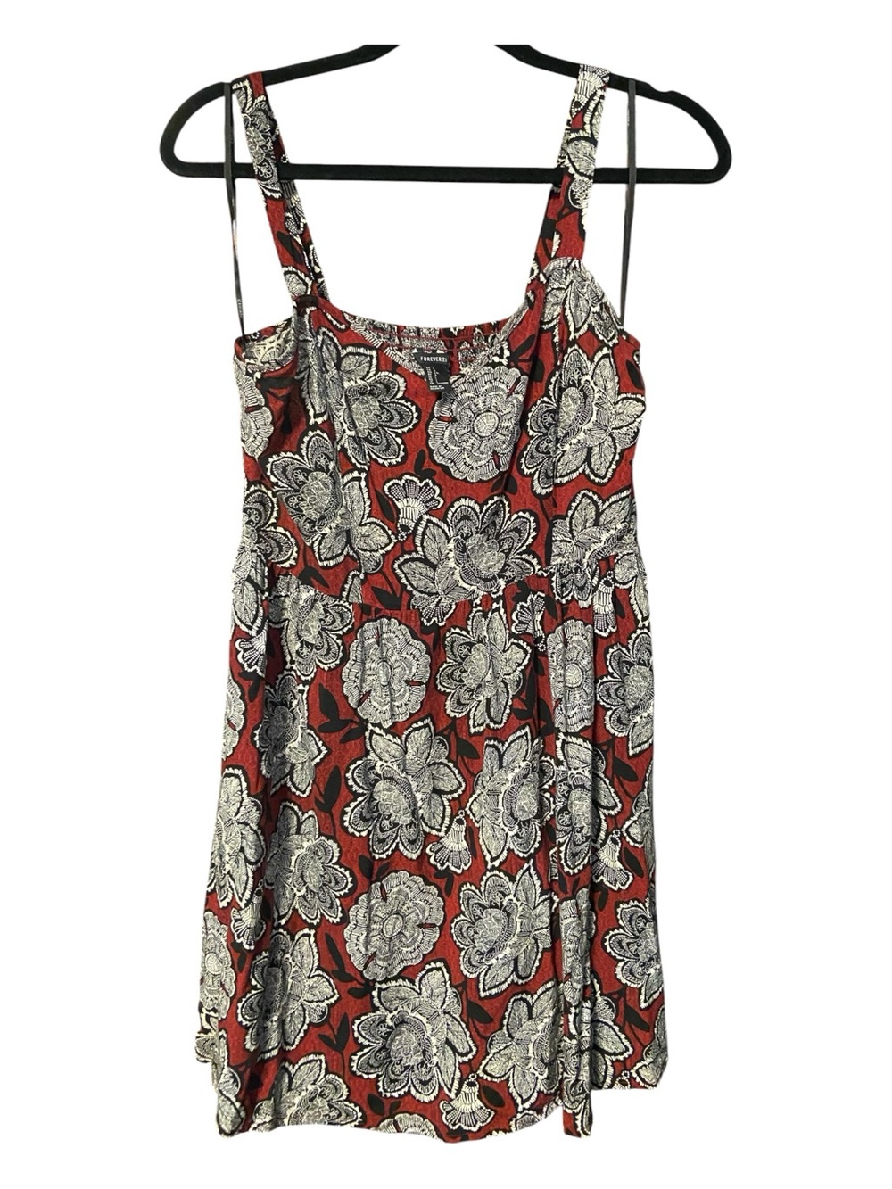Red Floral Mini Sundress Smocked Back | Size L - Forever 21 - Picture 9 of 9
